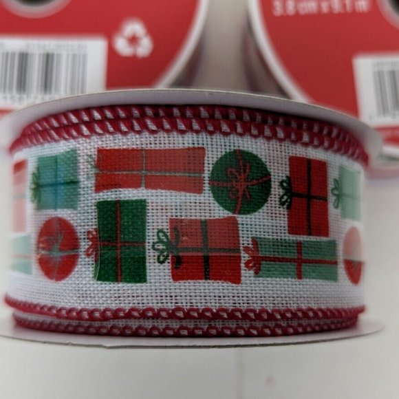 Christmas Presents Gifts Wired Holiday Ribbon 1 1/2 In 30 Ft Celebrate Lot of 3 - Picture 4 of 4